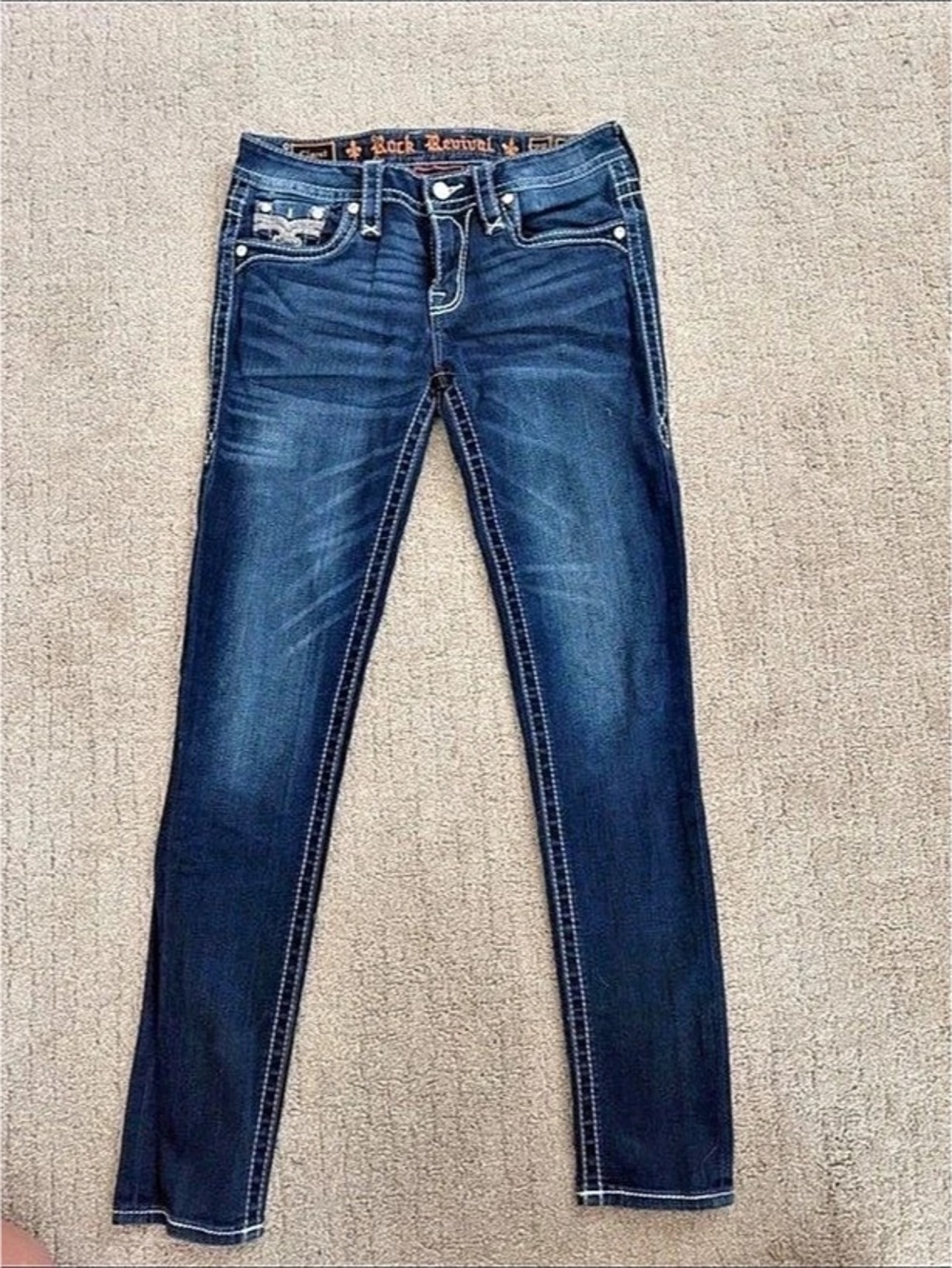 Rock Revival Claret Jeans Size 28 Embellished Fleur de Lis Bootcut